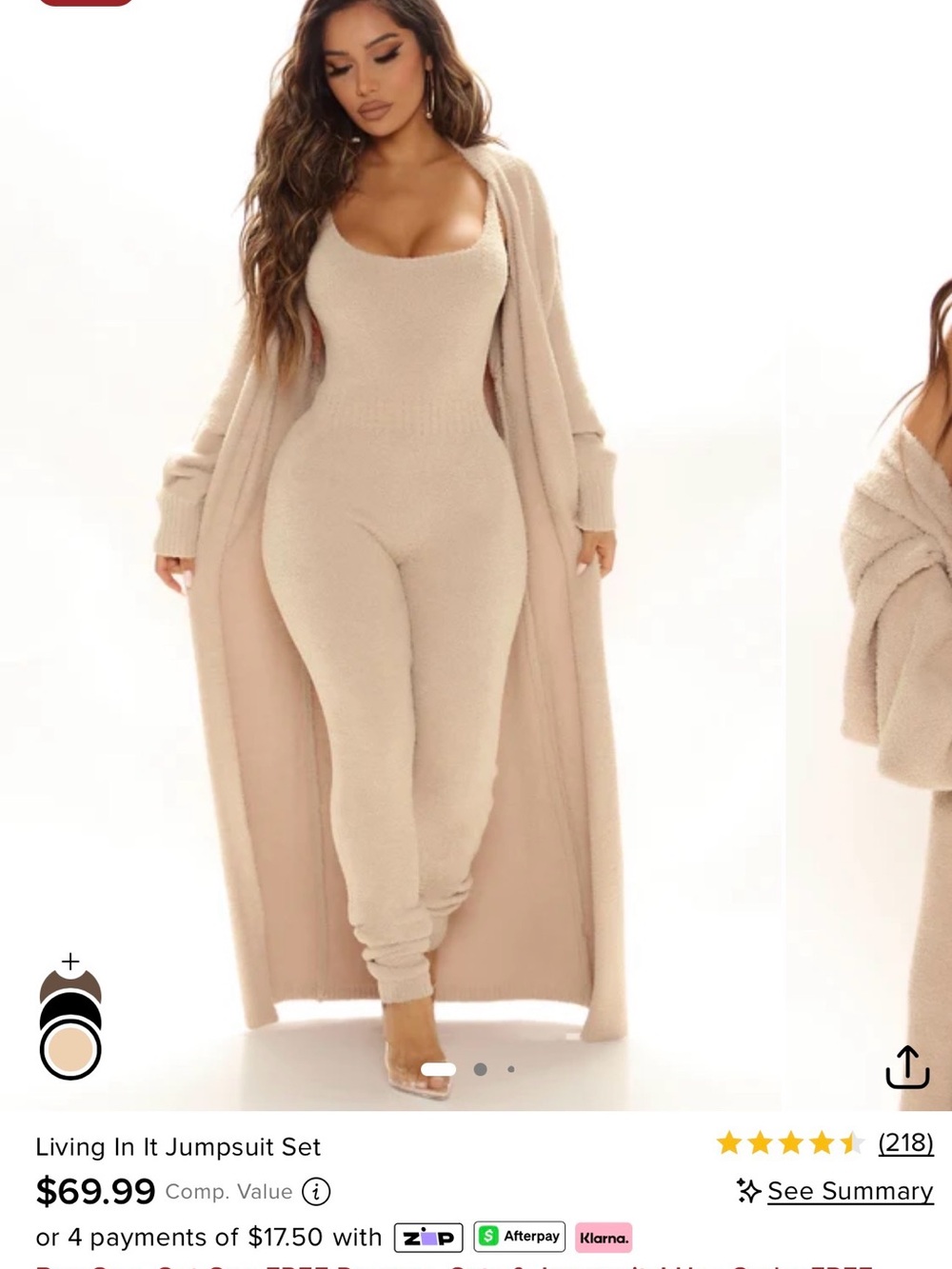 Fashion Nova Cream Knit Jumpsuit with Matching Duster